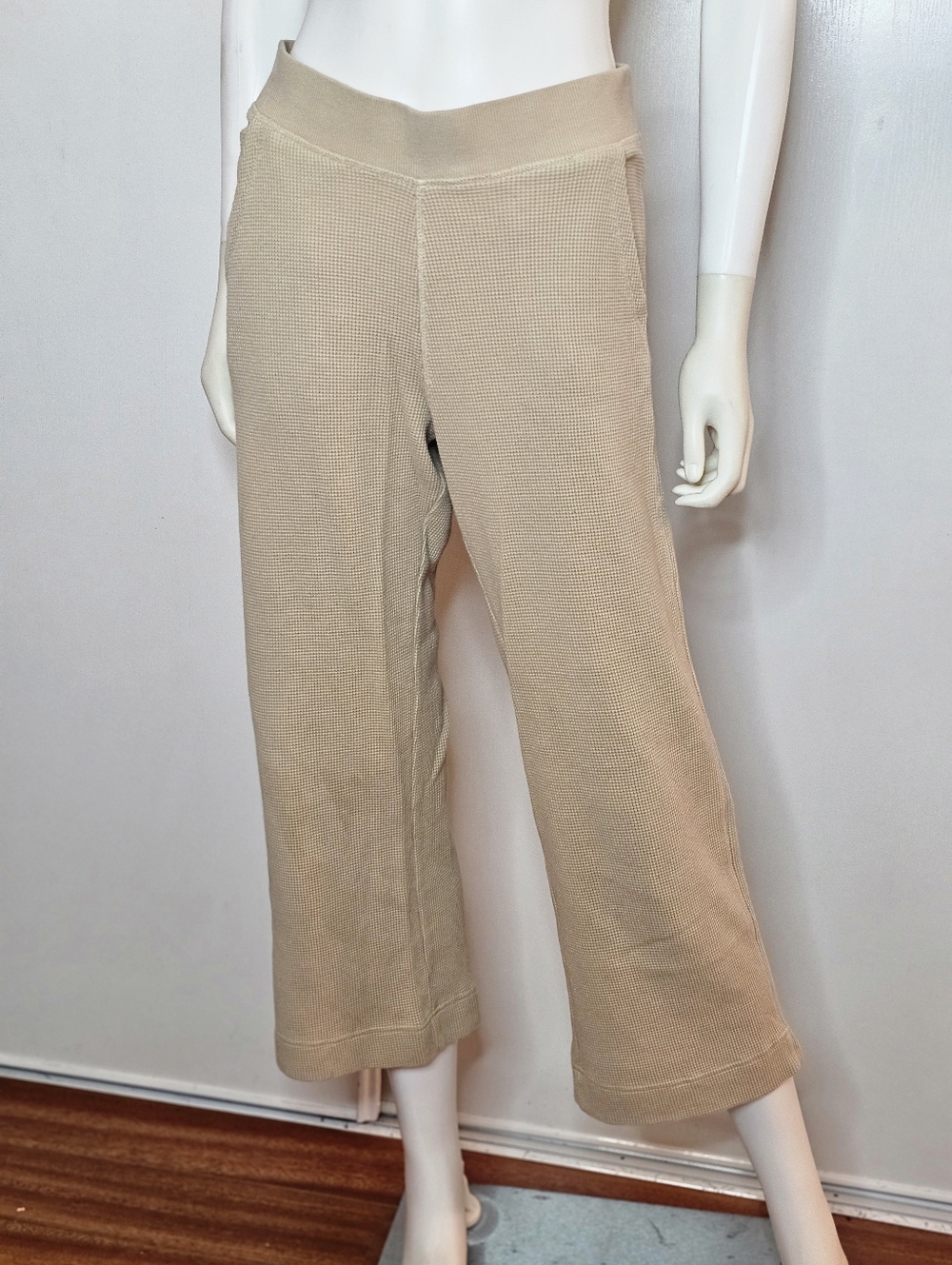 Pact 100% Organic Cotton Waffle Women's Beige Wide-Leg Knit Pants Size M - Picture 3 of 12
